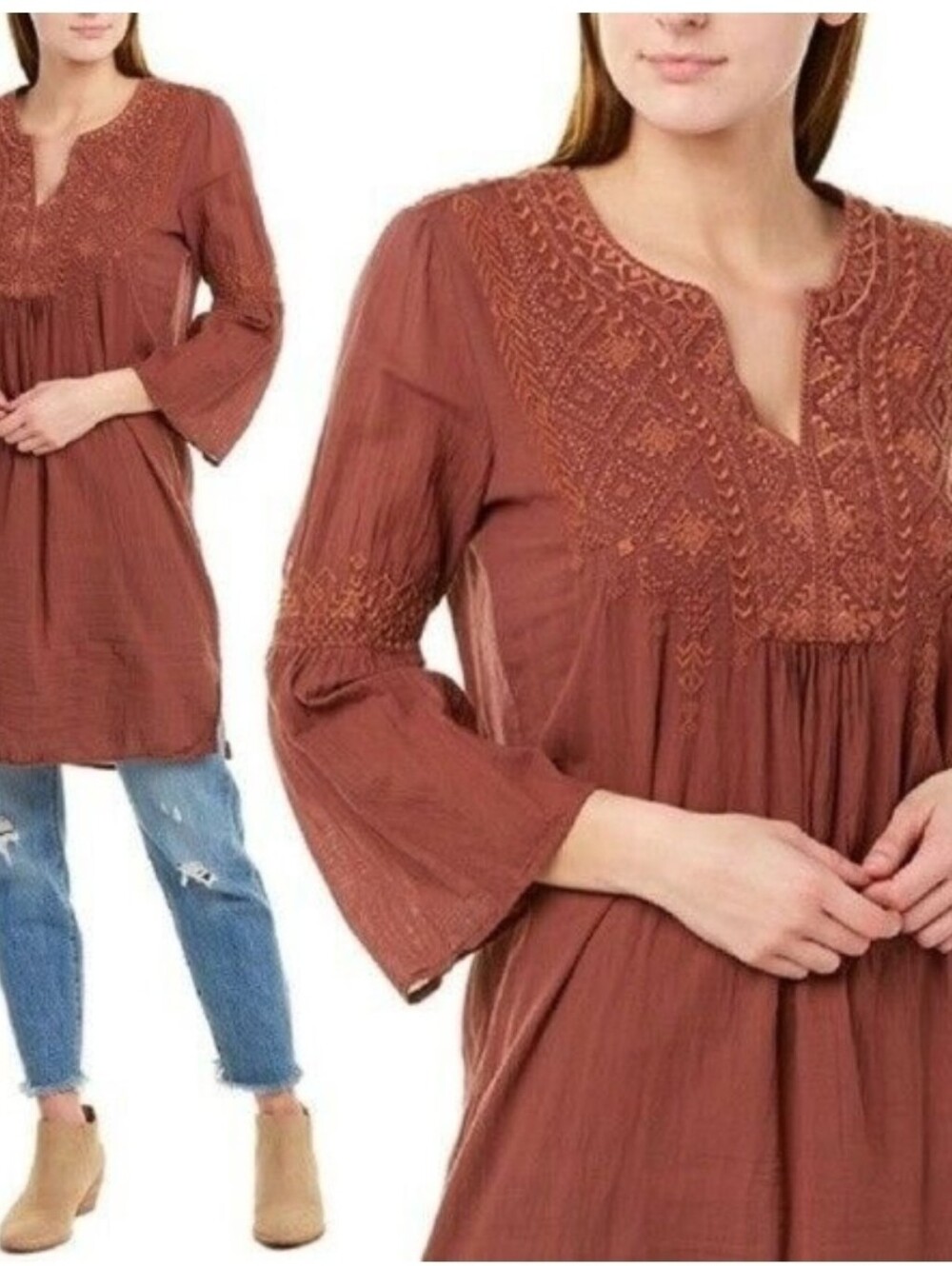 Johnny Was Workshop Tunic Top Cotton Embroidered XS